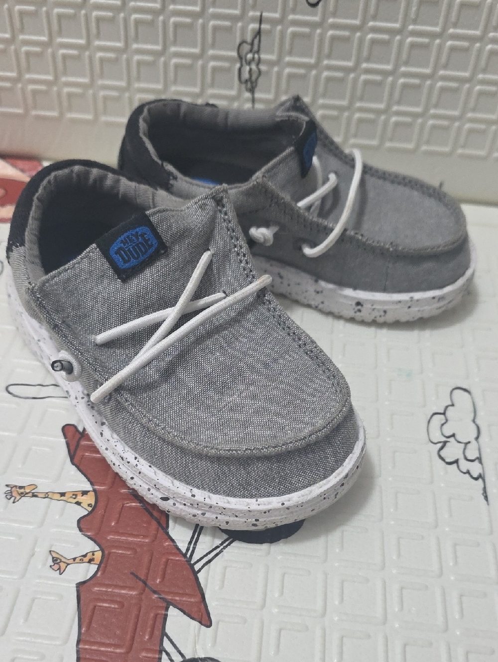 Hey Dude Kids Gray Canvas Slip-On Sneakers with White Laces